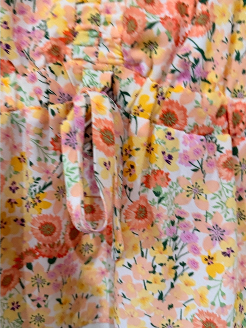 NWT A. Byer Yellow & Pink Floral Ruffle Tie-Front Blouse - Picture 2 of 7